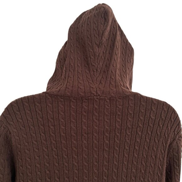 Womens Brown Ribbed Cable Knit Hooded Sweater Small Zip Dark Academia 90s Y2K - Picture 5 of 9
